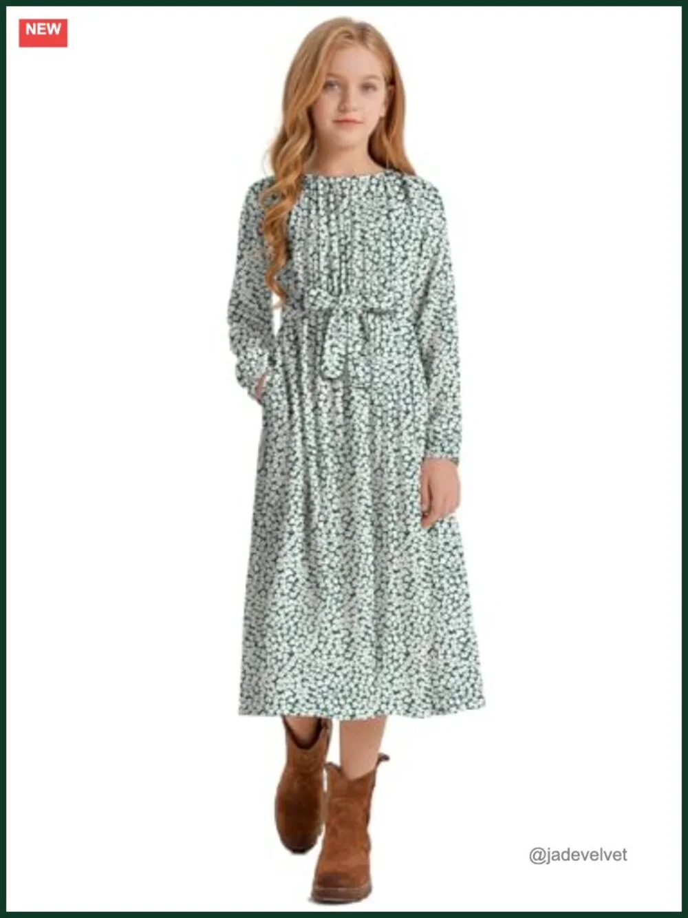 Girls Casual Floral A-Line Swing Midi Dress with Pocket